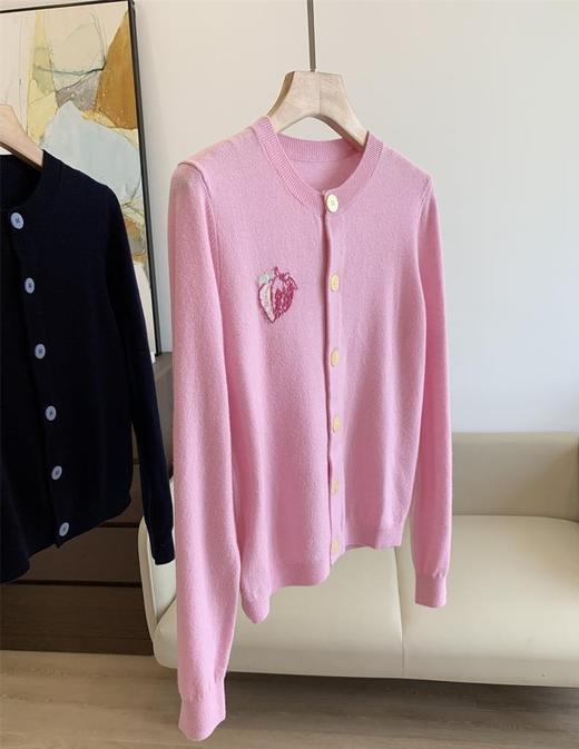 超细100纯羊毛水果绣开衫毛衫 商品图9