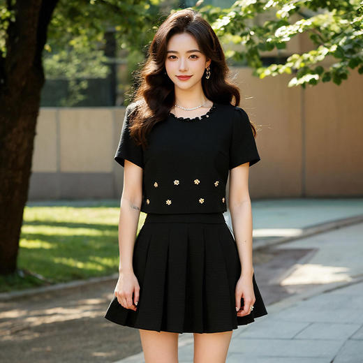奢姿大码女装2025夏季花朵立体装饰松紧两件套胖妹妹小香风套装9952958324 商品图4