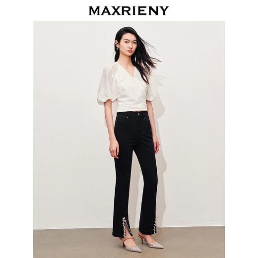 【银河精灵-商场同款】MAXRIENY亮片珠绣开衩休闲裤女修身裤子(货号:MC85PA271) 商品图1