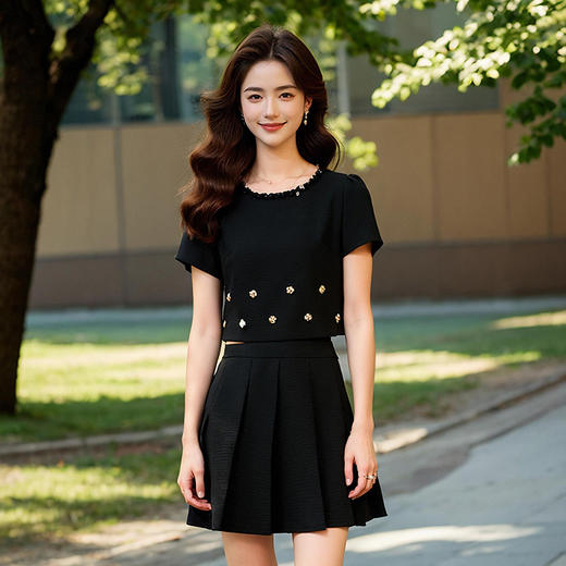 奢姿大码女装2025夏季花朵立体装饰松紧两件套胖妹妹小香风套装9952958324 商品图2