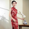 无袖仿醋酸提花长款红色复古清冷感气质旗袍SJT6064 商品缩略图2