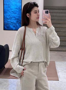 420-3 松弛优雅 上身凉快五度 小禾 桑蚕丝亚麻 针织长袖 不会邹的丝麻罩衫