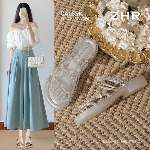 ZHR则则蝴蝶水钻平底凉鞋女鞋2025新款时髦舒适透气耐穿百搭拖鞋 商品图1