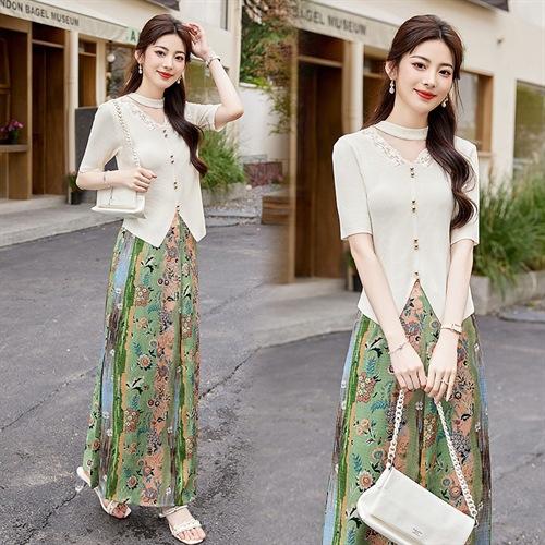 夏季法式浪漫氛围感穿搭设计款冰丝＋油画半裙两件套YBER129 商品图1