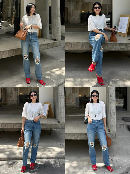 HIDEMI都市单宁系列多重水洗猫须牛仔蓝不规则破洞手作做旧牛仔裤 商品图4