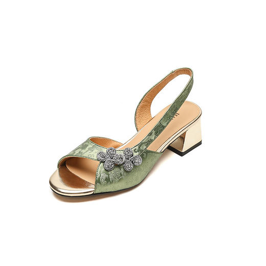 YLY&AA1277绝美新中式复古盘扣鱼嘴一字带凉鞋2025年夏季配旗袍粗跟露趾女鞋 商品图4