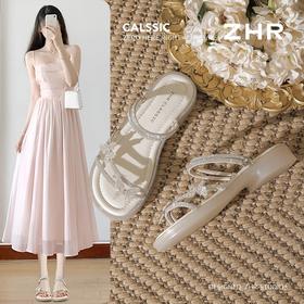 ZHR则则蝴蝶水钻平底凉鞋女鞋2025新款时髦舒适透气耐穿百搭拖鞋