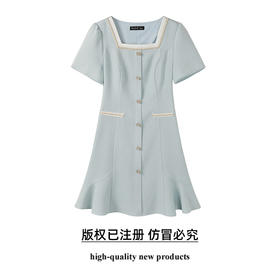 奢姿大码女装2025夏季气质方领小香风连衣裙胖妹妹纽扣时尚裙子9952869745