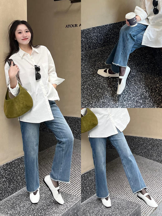 HIDEMI 极简方头进口小牛皮搭襻式玛丽珍平底鞋 黑色/白色 商品图3