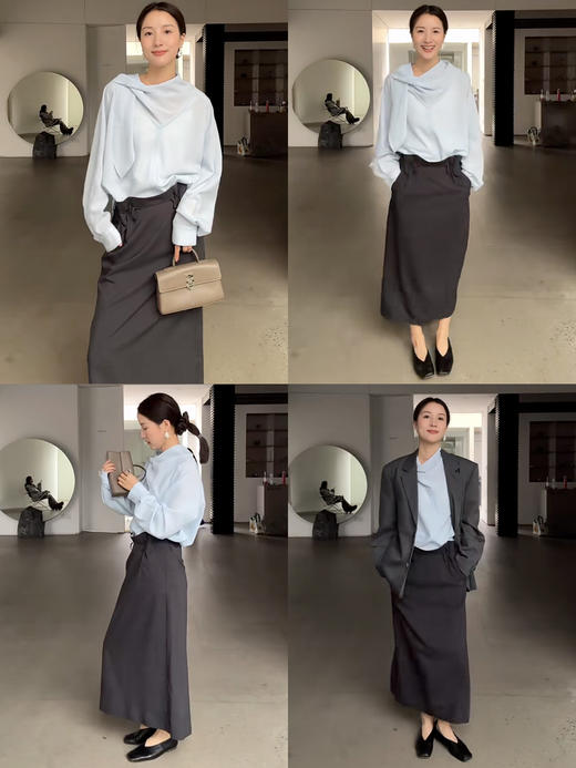 HIDEMI 【当当同款】立裁设计感进口日本纱线花苞内白边腰头H型百搭半身裙 商品图5