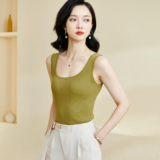 剩XL/S/M/L 米思阳2025秋夏新款简约大方纯色针织方领背心修身百搭内搭女0028 商品图0