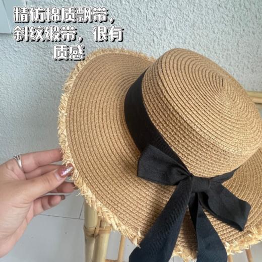 🌸超气质的【法式度假风平顶草帽】！🌈约会度假就戴它！ 明星同款蝴蝶结平顶草帽💯 ✅帽身细密编织，不易变形，挺阔透气 ✅中帽檐设计，显脸小，气质优雅！ 商品图2