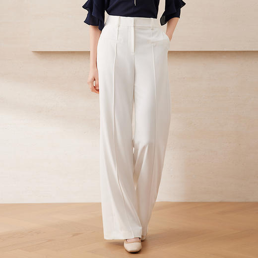 【白色高腰垂坠直筒阔腿裤】EITIE爱特爱通勤显瘦2025夏季新款B2505608 商品图1