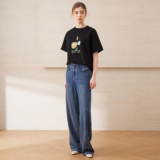 【彩色珠片绣花T恤】EITIE爱特爱休闲宽松短袖上衣夏季新款B2502606 商品图3