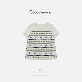 COCO ZONE 刘一一 【100亚麻】刺绣经典圆领透气T恤CD1A0772
