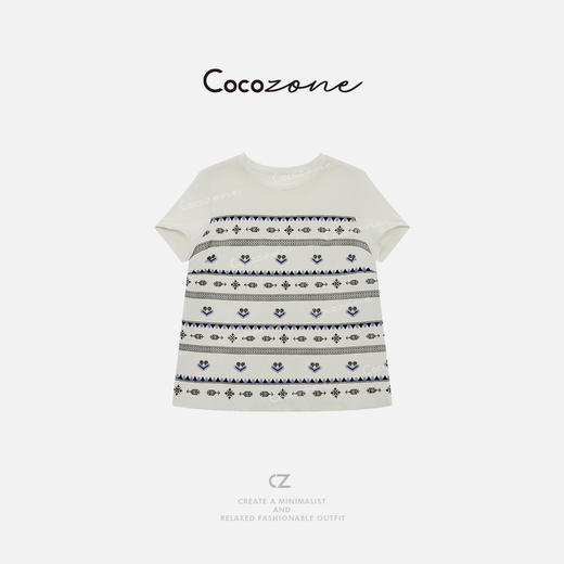 COCO ZONE 刘一一 【100亚麻】刺绣经典圆领透气T恤CD1A0772 商品图0