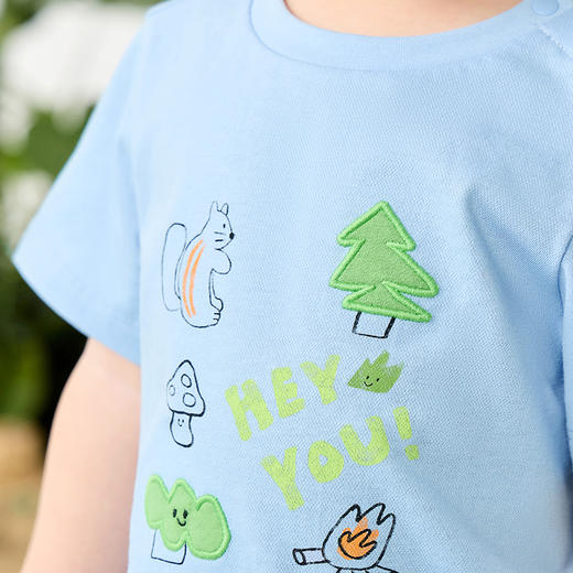 【凉感抑菌】迷你巴拉男童亲肤透气不闷汗手绘贴布绣短袖T恤 商品图3