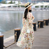 丁摩 夏季新品女V领法式抽绳收腰立体印花真丝连衣裙子5ZF-90472 商品缩略图3