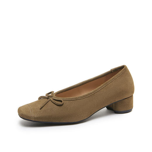 2025春夏新款粗跟浅口女鞋！蝴蝶结羊绒面时尚仙女绿色芭蕾舞鞋！ 商品图6