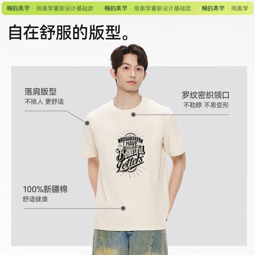 「棉的美学」美式短袖男2025夏季新款英文印花上衣宽松休闲打底衫 商品图3