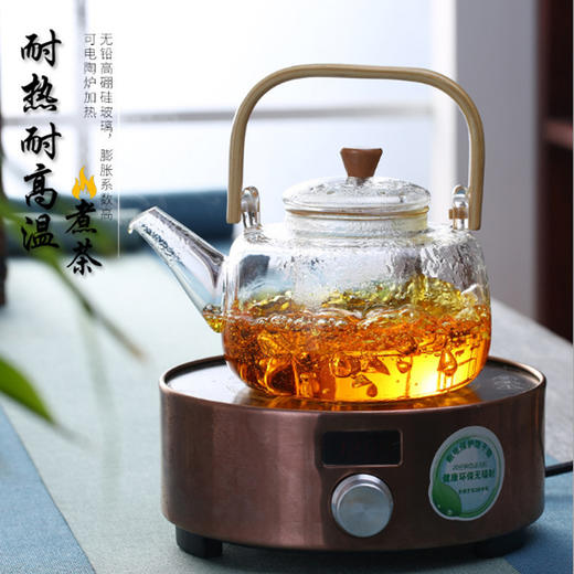 玻璃茶壶耐高温玻璃花茶壶手工吹制日式大号竹把提梁壶冲泡 商品图2