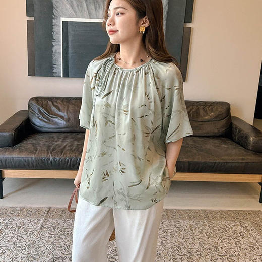 洛诗琳42016气质新中式衬衫2025夏季竹影印花改良国风上衣0975 商品图0