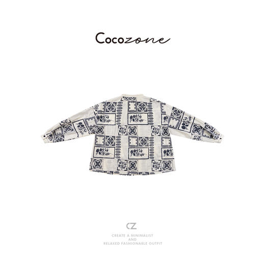COCO ZONE 刘一一 【100棉】复古印花慵懒风圆领长袖衬衣CD1A0692 商品图1