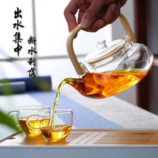 玻璃茶壶耐高温玻璃花茶壶手工吹制日式大号竹把提梁壶冲泡 商品图3