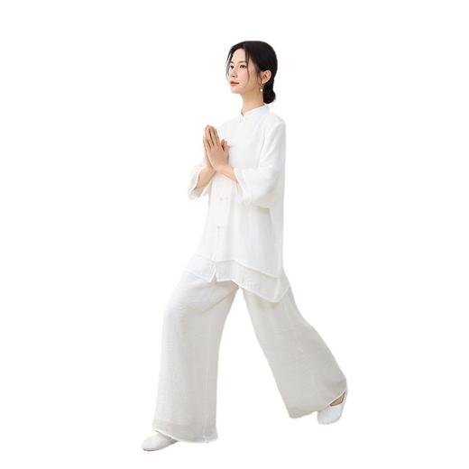 2025民族风新款棉麻禅服套装立领中袖上衣松紧腰长裤居士服8995 商品图4