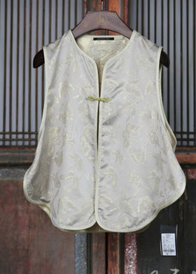 盛唐牡丹 |百蝶纹真丝织金花锦缎一粒扣马甲