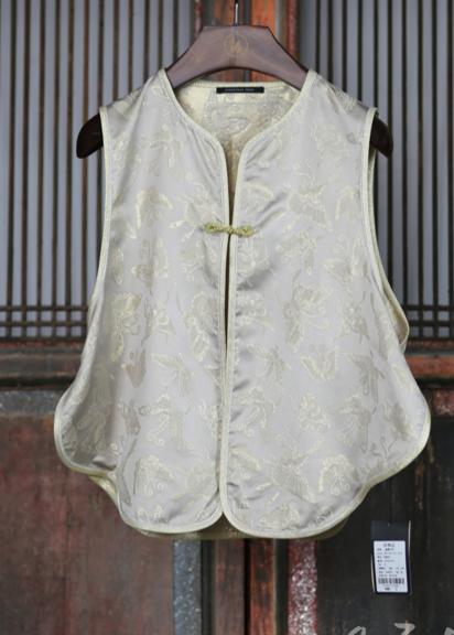 盛唐牡丹 |百蝶纹真丝织金花锦缎一粒扣马甲 商品图0