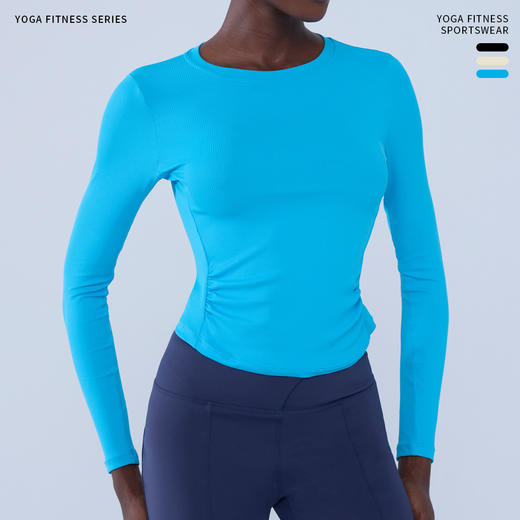 跃牌【小甜心】系列 瑜伽新款双边缩褶圆领打底修身显瘦运动长袖9072 商品图0