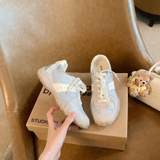 真皮7cm内增高！2025拼色圆头厚底德训鞋女新款休闲运动鞋阿甘鞋！ 商品图6