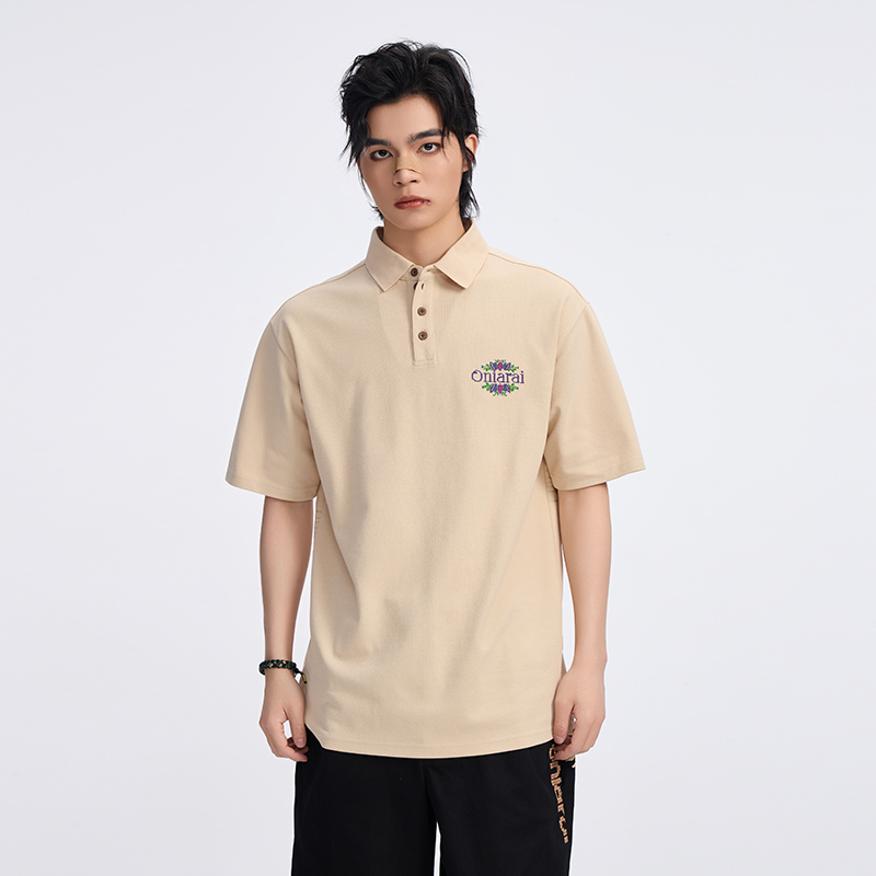 ONIARAI/鬼洗古石器时代幻想蕨类植物图腾圆摆休闲马球衫 A840013