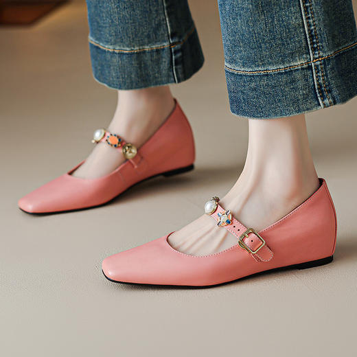 【预售5天】春日秘境~气质方头法式玛丽珍单鞋珍珠一字带浅口真皮单鞋HCYYHD&6042 商品图5