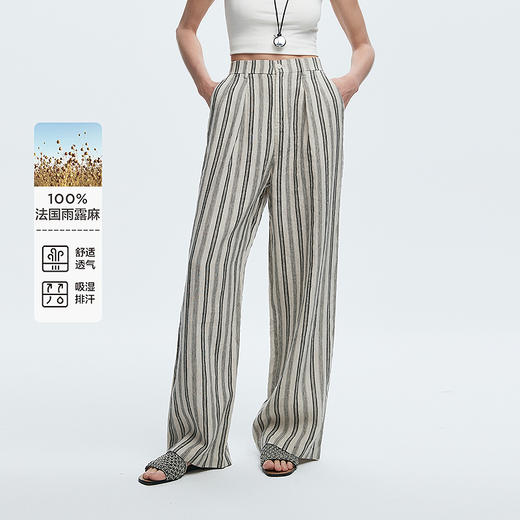 棉仓362618009-初棉雨露麻色织条纹宽松直筒裤 商品图0
