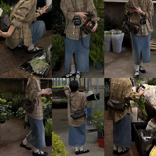 HIDEMI饼干色色织格纹小立领圆领廓形宽松衬衫 商品图2