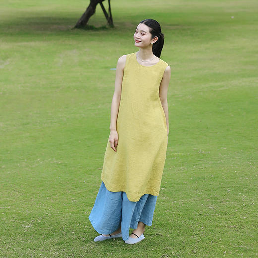 绽放旅行女装134朵/士林色织砂洗清凉透气圆领无袖小A摆背心裙 商品图2