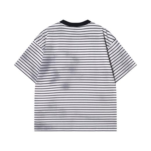 2025夏季新款个性条纹字母刺绣贴标圆领短袖T恤男士休闲百搭宽松 商品图5