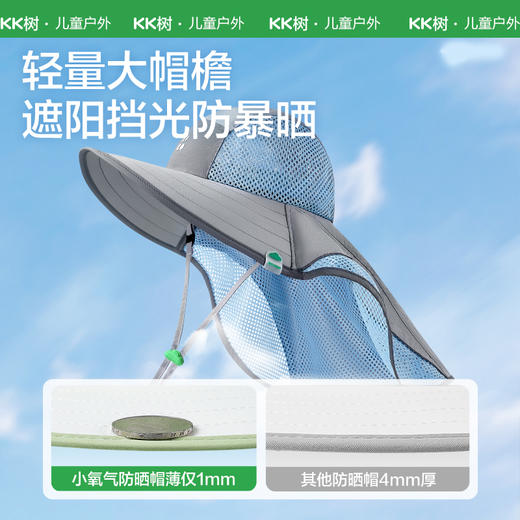 KK树儿童防晒帽防紫外线男童女孩大帽檐遮阳宝宝太阳帽2025年新款小氧气防晒披肩帽 商品图2