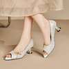 【预售5天】法式浅口单鞋女鱼嘴气质高跟鞋蝴蝶结真皮异型跟粗跟女鞋白色SY&2353 商品缩略图2