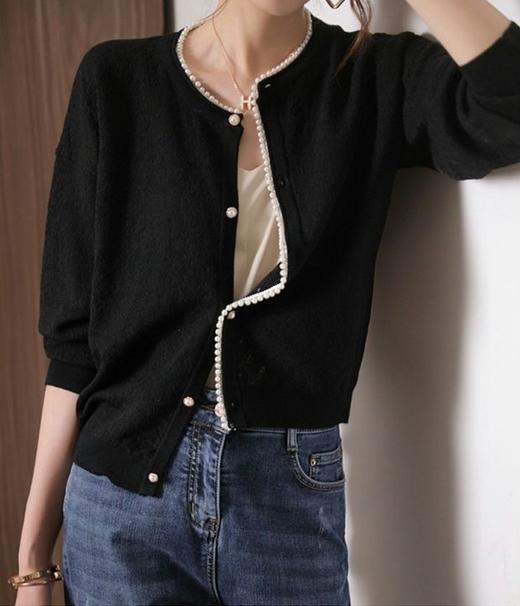 小香风钉珍珠羊冰丝提花针织开衫 商品图7