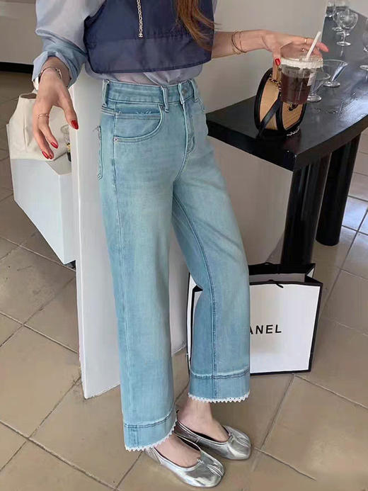 显瘦显腿直！2025四面弹骨感有型花边刺绣高腰九分直筒牛仔裤女款！ 商品图5