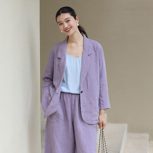绽放旅行女装174朵/高端重磅砂洗汉麻翻领透气七分袖经典休闲西装 商品图1