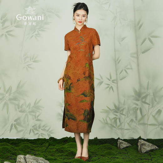 【富蕴山河】【香云纱】【红云纱】乔万尼新款100%真丝立领19MM冠乐绉旗袍中式典雅连衣裙EM2E871 商品图3