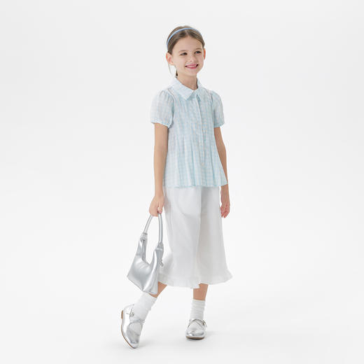 马克珍妮女童甜美泡泡袖短袖衬衫儿童纯棉上衣衬衣夏装新款240602 商品图2