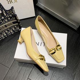 【预售5天】春夏新款牛皮低跟浅口法式复古方头欧美时尚猫跟单鞋女DYJ&CT2051-1