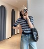 之禾同款复古撞色定位条纹莱赛尔精纺POLO衫短袖针织衫 商品缩略图0