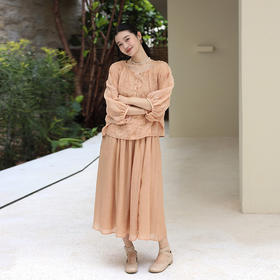 绽放177-201-220朵/纯棉U型领蕾丝花边背心苎麻半身裙七分袖衬衫