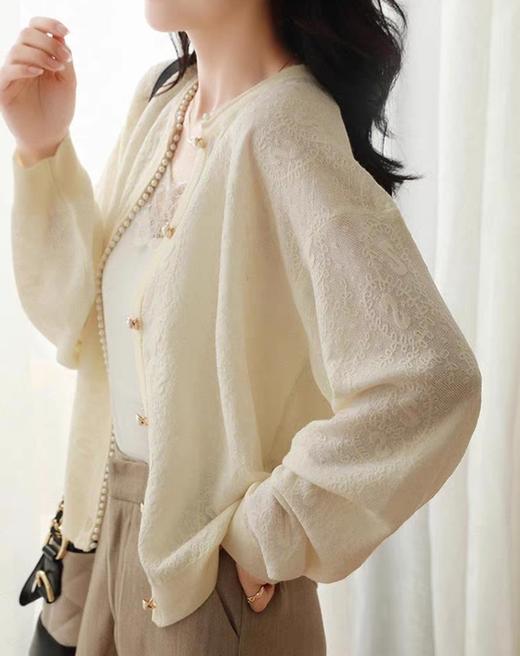 小香风钉珍珠羊冰丝提花针织开衫 商品图6